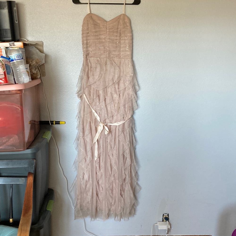 Fairy core mermaid ruffled beige nude cream tan sparkly glitter multicolor dress - Picture 1 of 11
